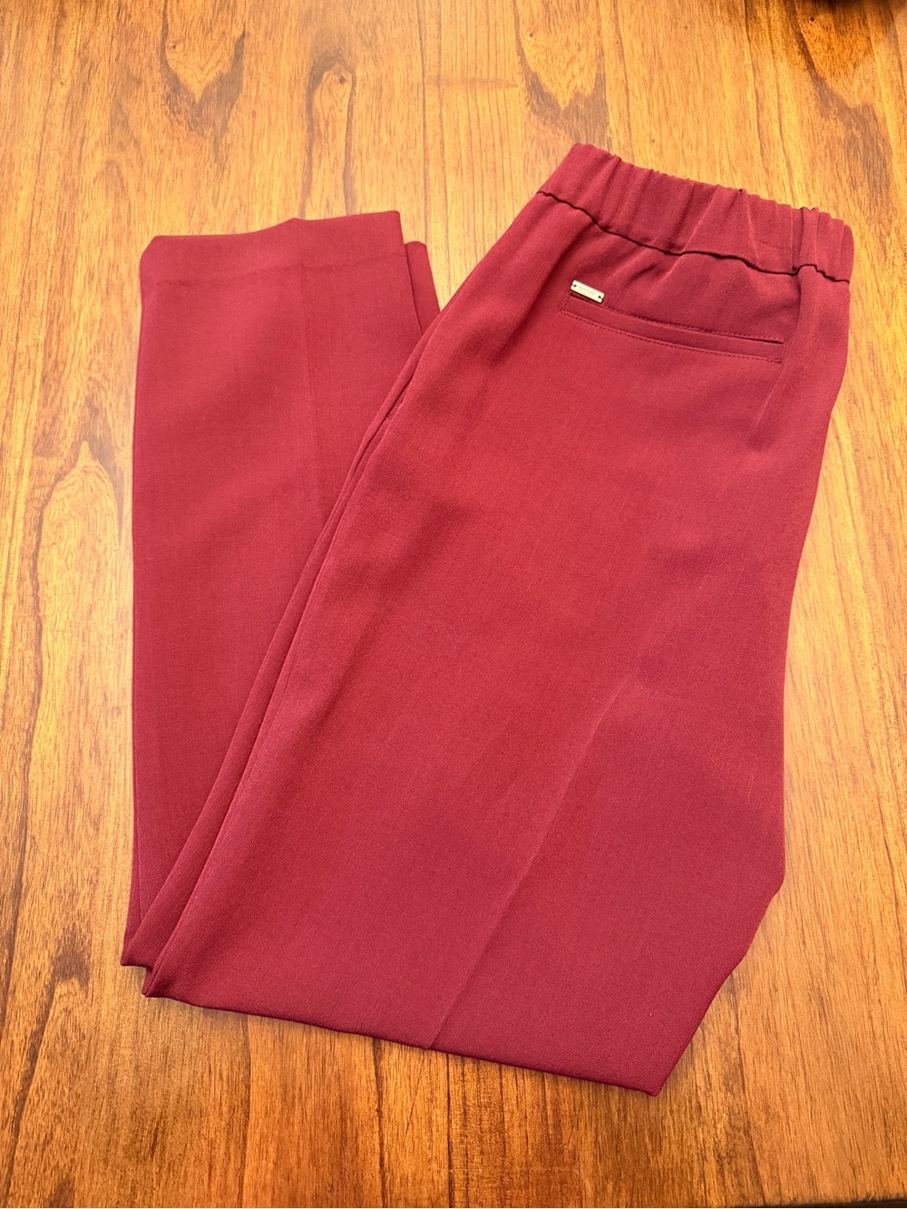 DKNY High-Rise Slim-Leg Ankle Pants Women's 8 Maroon Hook & Bar Closure